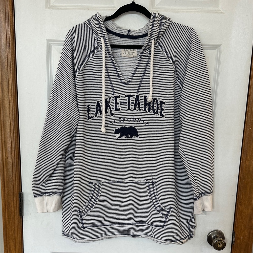 Navy and White Striped Lake Tahoe Hoodie